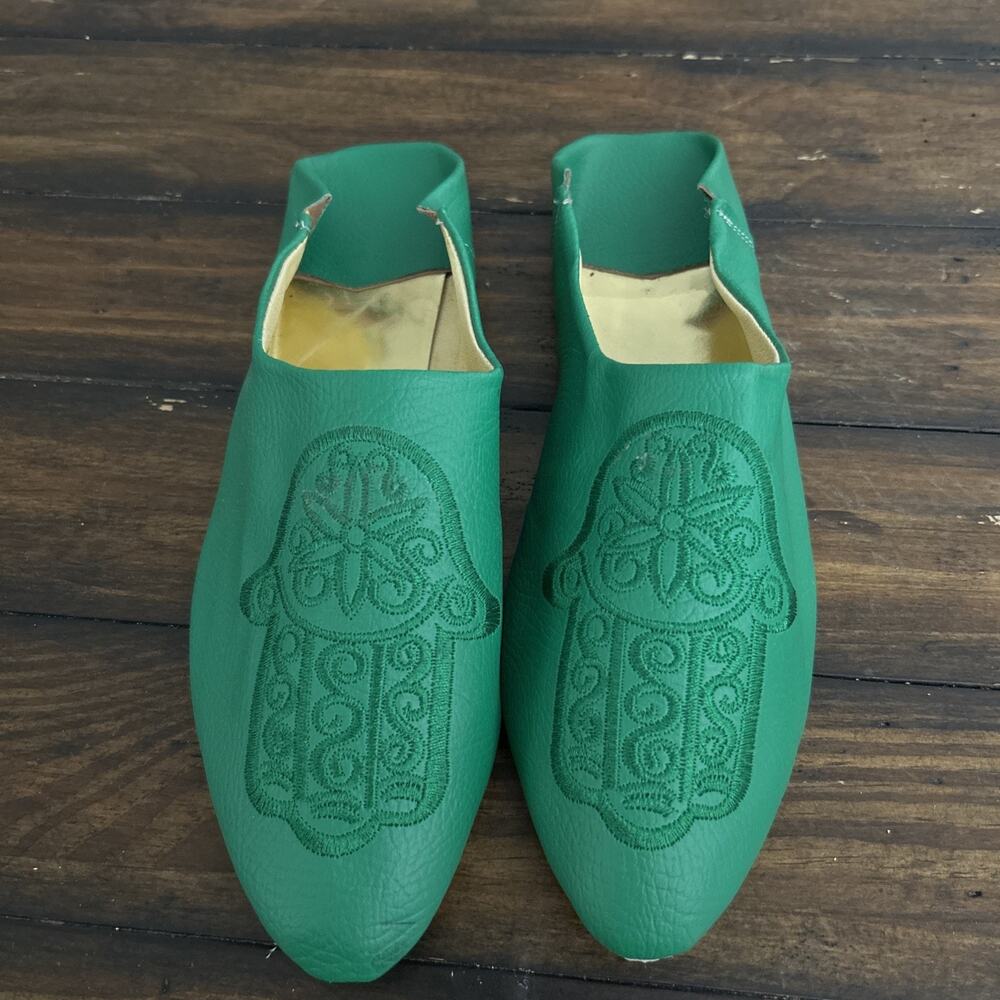Moroccan Babouche Handcrafted Slippers Green Size US 9.5